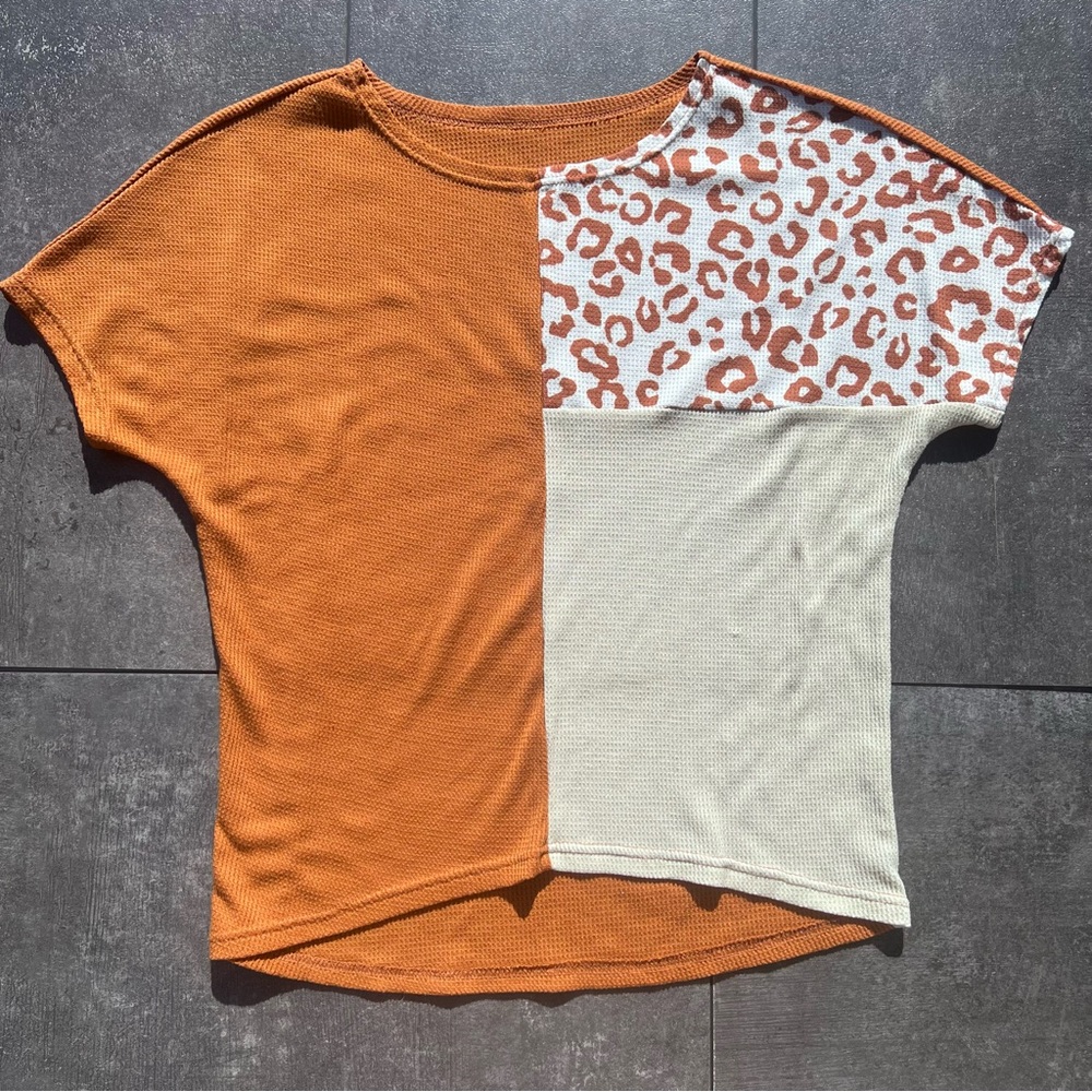 Asymmetrical Orange and Cream Short Sleeve Tee